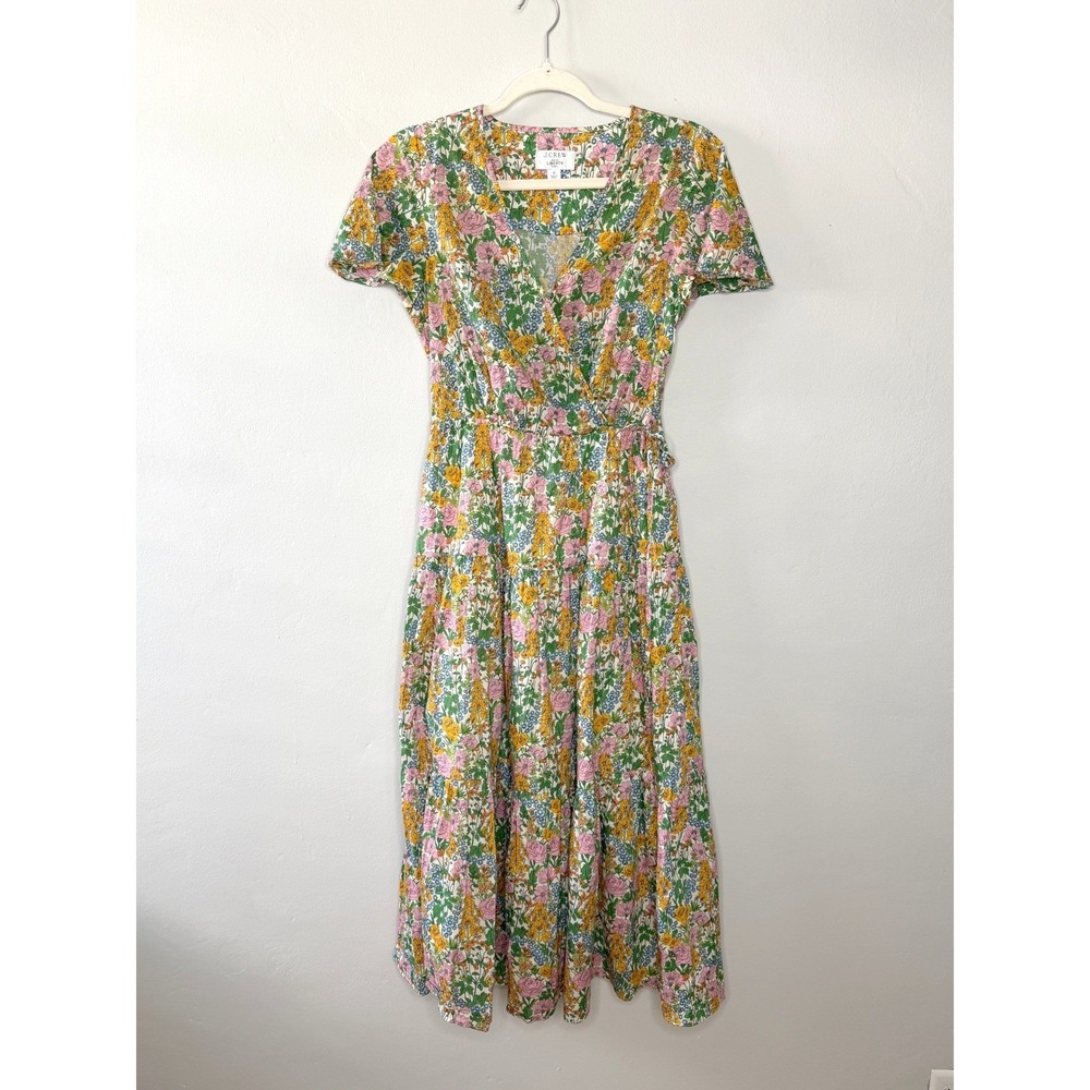 J.Crew Liberty London Dress Sz 0 Multi Floral Faux Wrap Midi Cottagecore Preppy